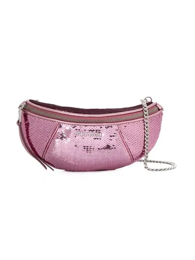 Shop Miu Miu Sequinned Leather Belt Bag In Pink