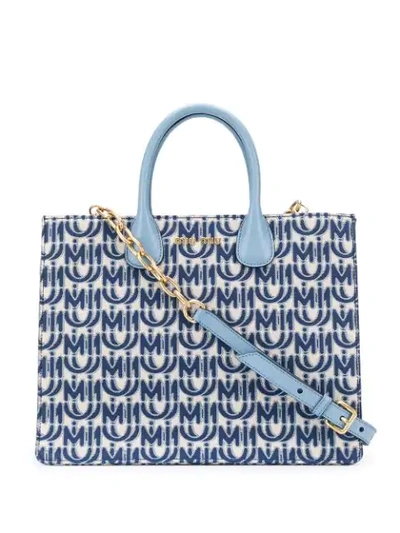 Shop Miu Miu Logo Jacquard Tote In Blue