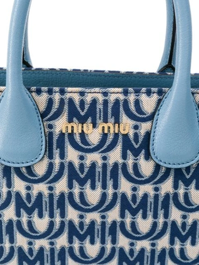 Shop Miu Miu Logo Jacquard Tote In Blue