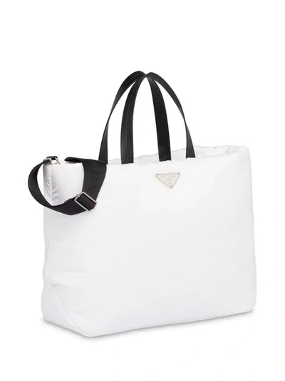 Shop Prada Padded Nylon Medium Tote Bag In White