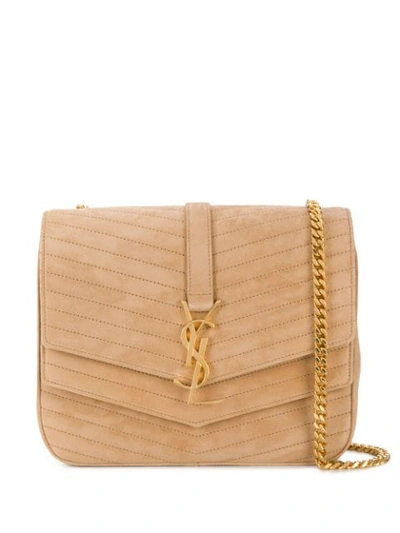 Shop Saint Laurent Quilted Monogram Shoulder Bag - Neutrals