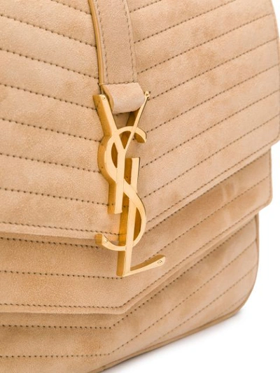 Shop Saint Laurent Quilted Monogram Shoulder Bag - Neutrals
