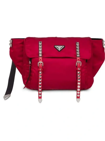 Shop Prada Studded Belt Bag In Red