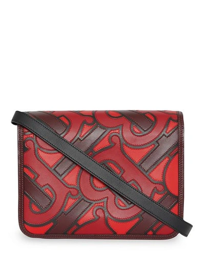 Shop Burberry Medium Monogram Appliqué Leather Tb Bag In Red