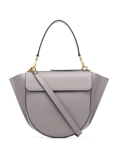 Shop Wandler Grey Hortensia Medium Leather Shoulder Bag