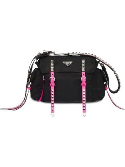 Shop Prada Studded Strap Shoulder Bag - Black