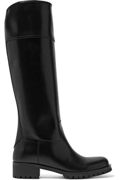 Shop Prada 40 Leather Knee Boots In Black