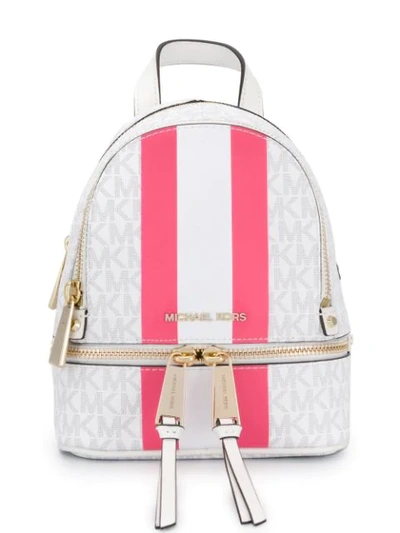 Shop Michael Michael Kors Bold Stripe Backpack In White/neon Pink