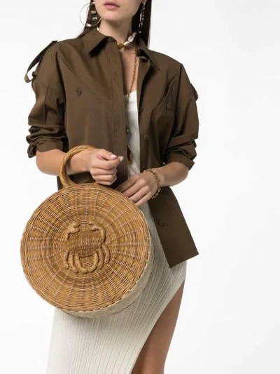 Shop Aranaz Malia Round Woven Tote In Neutrals