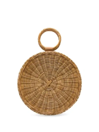 Shop Aranaz Malia Round Woven Tote In Neutrals