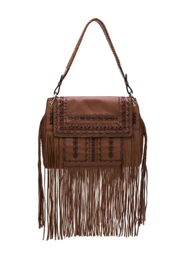Shop Etro Fringed Shoulder Bag In Brown