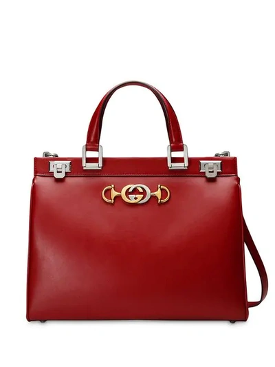 Shop Gucci Zumi Smooth Leather Medium Top Handle Bag In Red