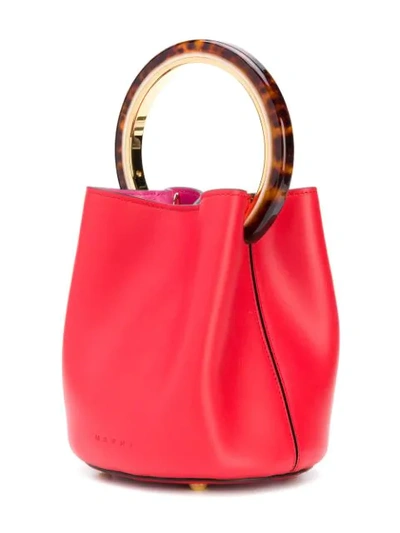 Shop Marni Tortoiseshell Handle Pannier Bag In Red