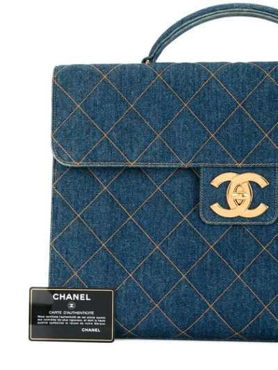 Pre-owned Chanel 1996-1997 Quilted Denim Briefcase Handbag In Blue