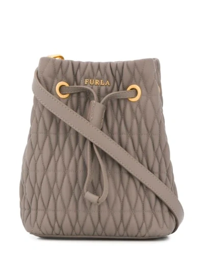 Shop Furla Drawstring Bucket Bag In Grey