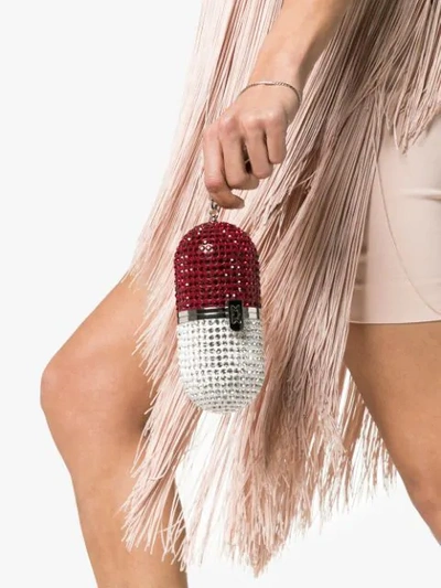 Shop Marzook Red And White Crystal Embellished Pill Bag