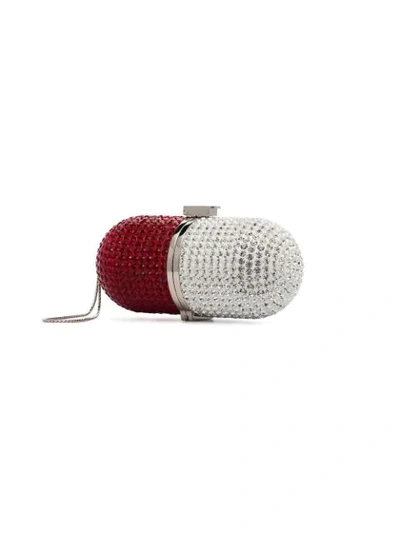 Shop Marzook Red And White Crystal Embellished Pill Bag