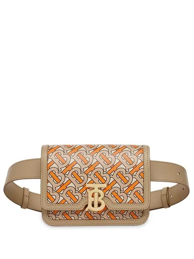 Burberry Bright Orange/Beige Leather TB Monogram Small Shoulder Bag