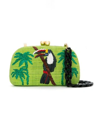 Shop Serpui Embroidered Clutch In Lime Green