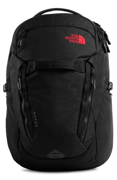 Shop The North Face Surge Backpack - Black In Tnf Black Heather/tnf Red