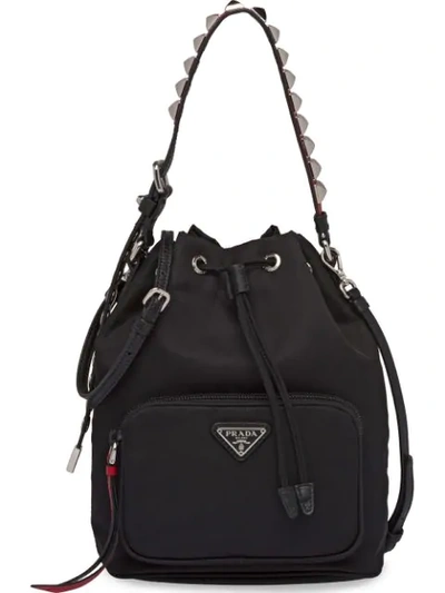 Shop Prada Studded-strap Shoulder Bag In Black