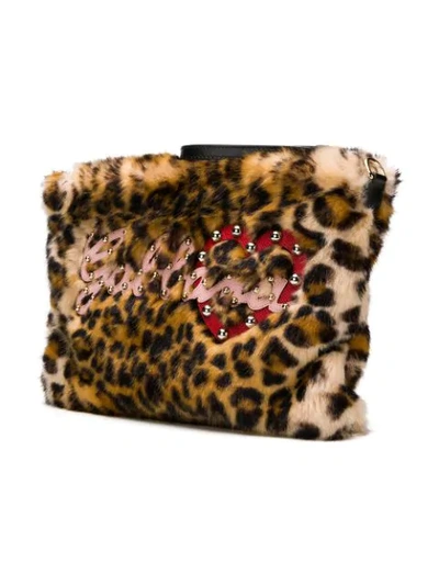 Shop Dolce & Gabbana Leopard Faux Fur Clutch In Brown