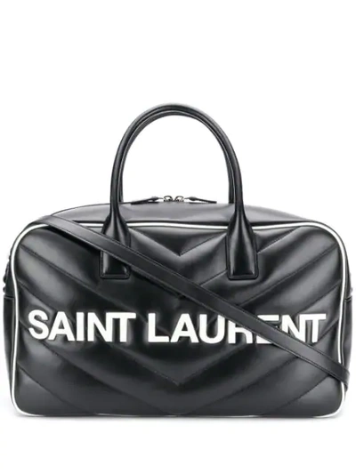 Shop Saint Laurent Logo Patch Quilted Holdall In Black
