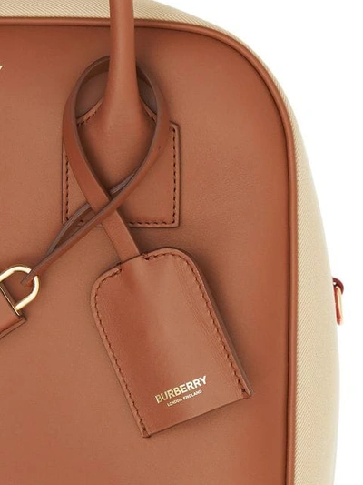 Shop Burberry Medium Leather And Cotton Canvas Cube Bag In Malt Brown