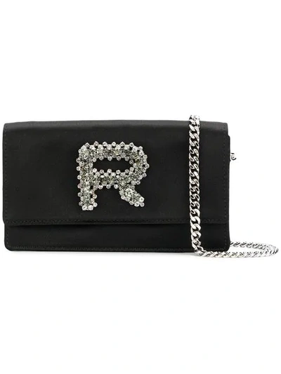 Shop Rochas Embellished Logo Clutch Bag In Black