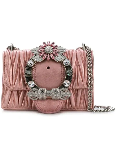 Shop Miu Miu Embellished Matelassé Shoulder Bag In Pink