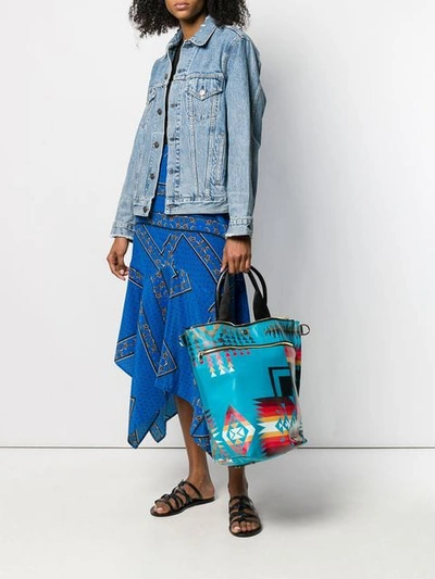 Shop Sacai Pendleton Tote Bag In Blue