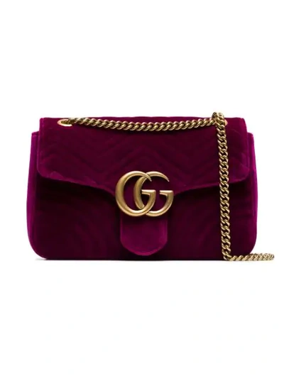 Shop Gucci Fuchsia Marmont Medium Velvet Quilted Bag In 5671 Fushia 