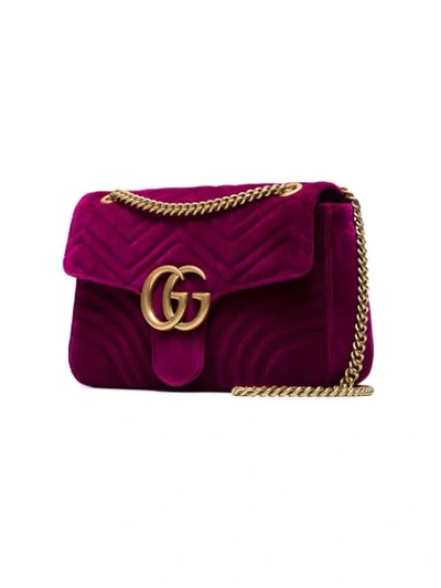 Shop Gucci Fuchsia Marmont Medium Velvet Quilted Bag In 5671 Fushia 