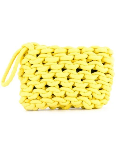 Shop Alienina Braided Clutch Bag In Yellow