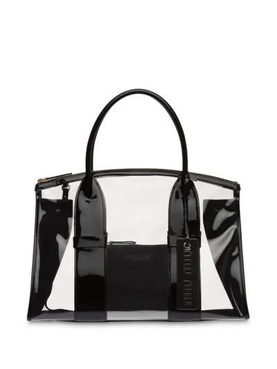 Shop Miu Miu Transparent Tote Bag In Black