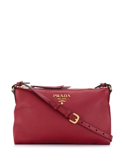 Shop Prada Logo Plaque Crossbody Bag In Red