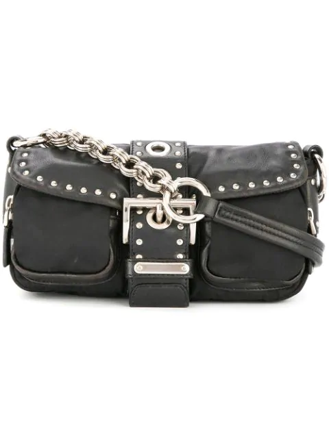 Prada Vintage Chain Studded Shoulder Bag - Black | ModeSens
