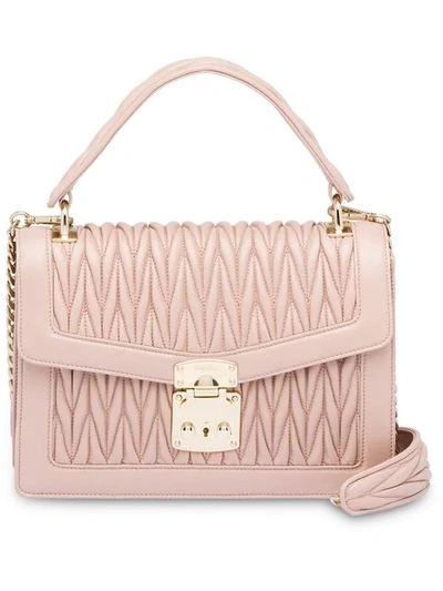 MIU MIU NUDE MATELASSE TOP HANDLE QUILTED LEATHER SHOULDER BAG - 粉色