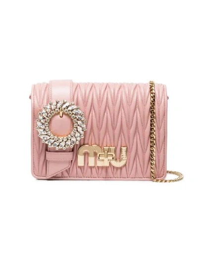 Shop Miu Miu Pink Matelassé Leather Cross Body Bag - Farfetch