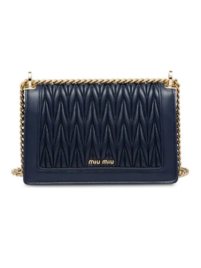 Shop Miu Miu Miu Confidential Matelassé Leather Bag In Blue