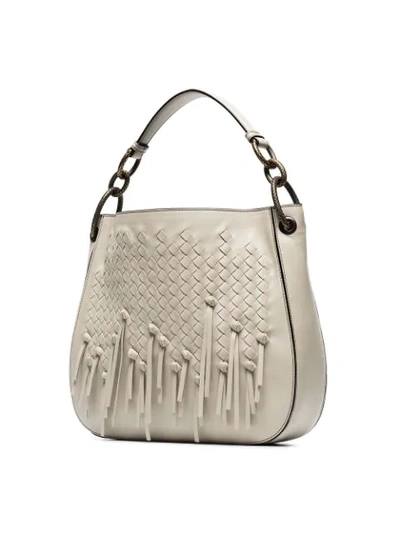 Shop Bottega Veneta Cream Charleston Loop Fringed Leather Hobo Tote - Neutrals