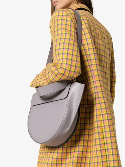 Shop Wandler Grey Hortensia Large Leather Shoulder Bag