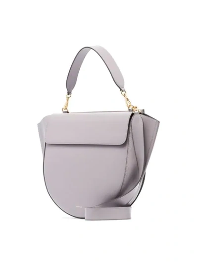 Shop Wandler Grey Hortensia Large Leather Shoulder Bag