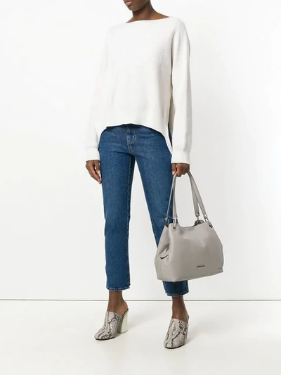 Shop Michael Michael Kors Raven Large Shoulder Bag In Grey
