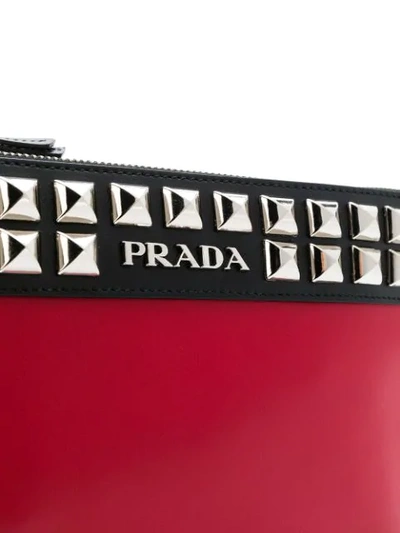 Shop Prada Studded Clutch In Red