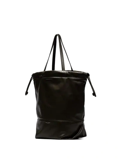 Shop Saint Laurent Green Harlem Large Leather Tote Bag