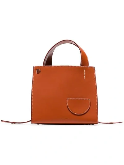 Shop Danse Lente Brown Margot Outer Pocket Leather Tote Bag In Orange