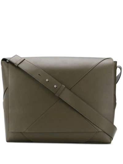 Shop Bottega Veneta Panelled Messenger Bag In Green