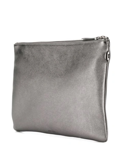 Shop Jimmy Choo Logo Embossed Clutch Bag In Silver