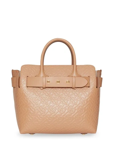 Shop Burberry The Small Monogram Leather Triple Stud Belt Bag In Neutrals